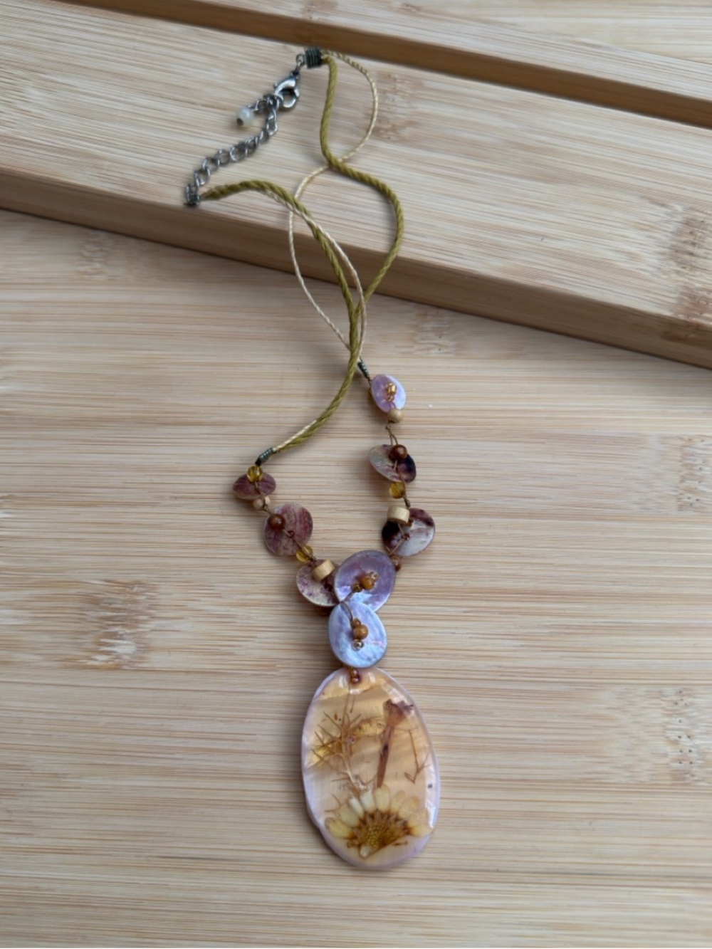 Handcrafted Beige Floral Pendant Necklace - Women Jewelry